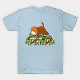 Cat on mountain of fish T-Shirt